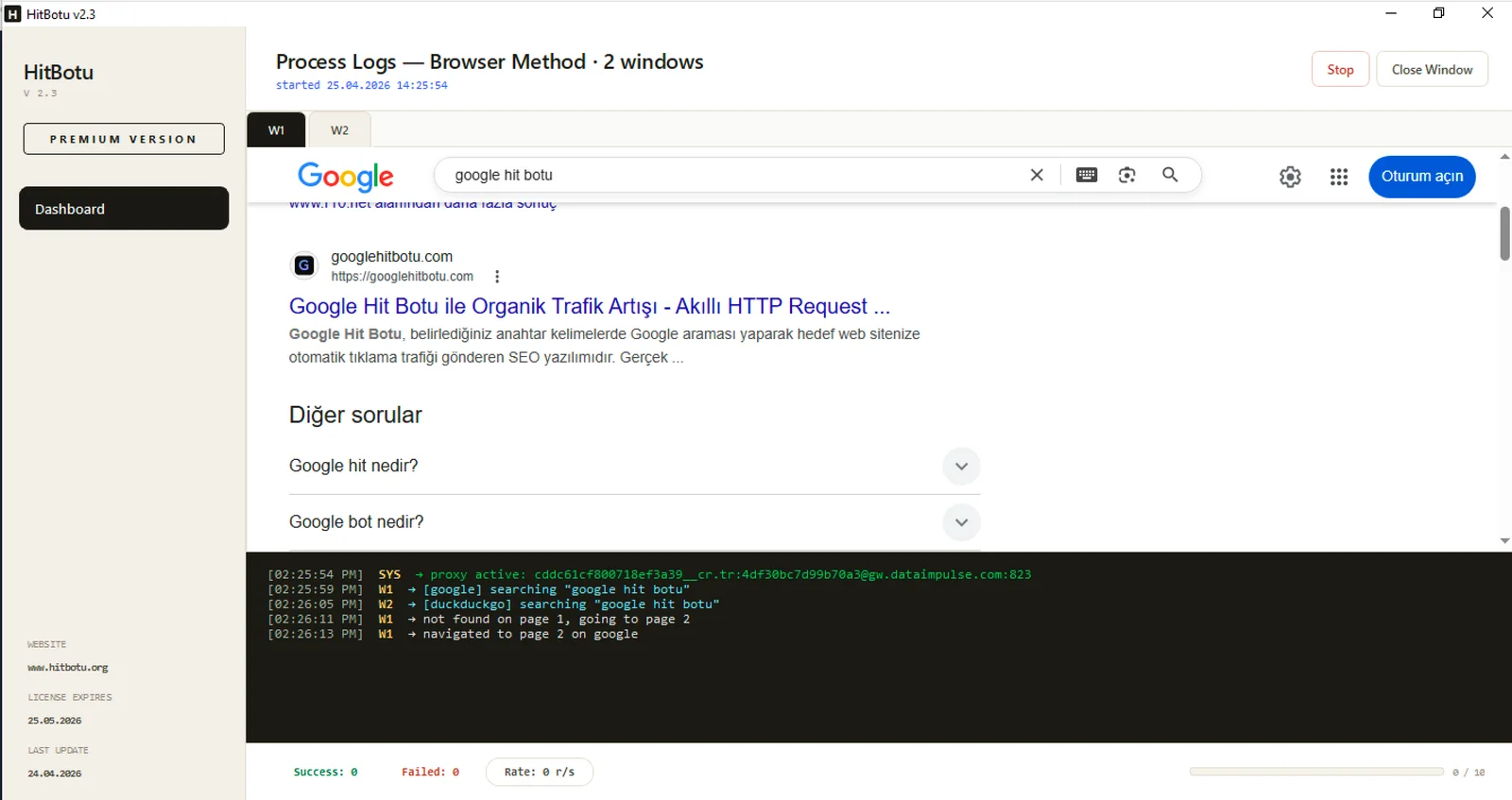 Google hit botu çalışma ekranı görüntüsü 3
